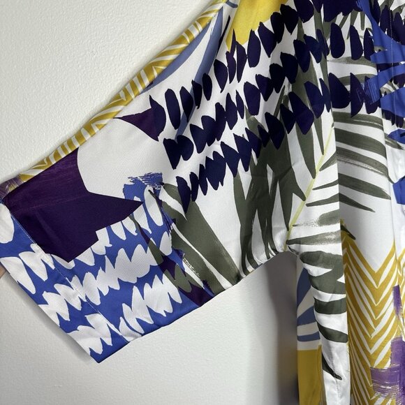 Chicos Costa Collace Short Kimono L XL Blue Floral Geometric Ruana - Picture 3 of 10